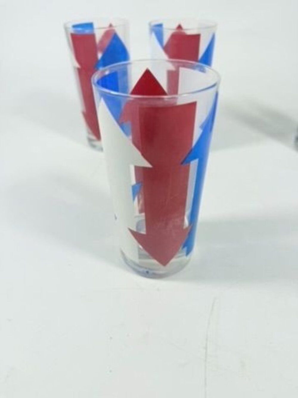 Highball Tall Bar Drinking Glasses Cera Vintage Mid 20th Century Red, White & Bl - Picture 13 of 16